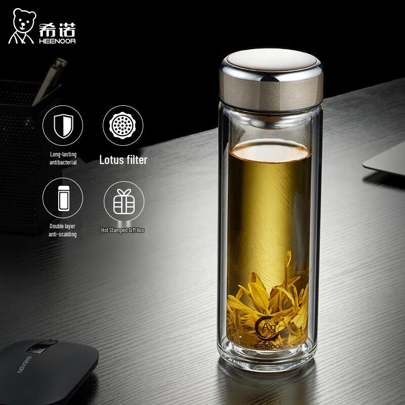 Heenoor XN-1936 Double-Layer Antibacterial Glass Tea Bottle