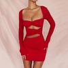 Dámské podzimní elegantní noční klubové společenské šaty s dlouhým rukávem, sexy mini šaty s ruchedem