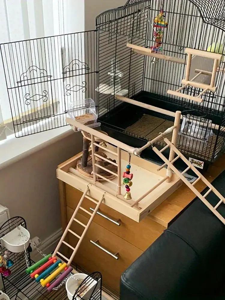 Pet Bird Hamster Climbing Ladder, 1pc Natural Solid Wood Parrot Toy, Bird Cage Hanging Ladder Perch Accessories