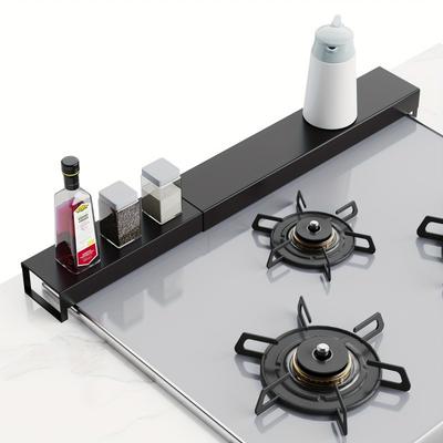 1pc Expandable Metal Spice Rack for Gas Stove - Sleek, Oil & Smoke-Proof Kitchen Organizer, Utility Hooks