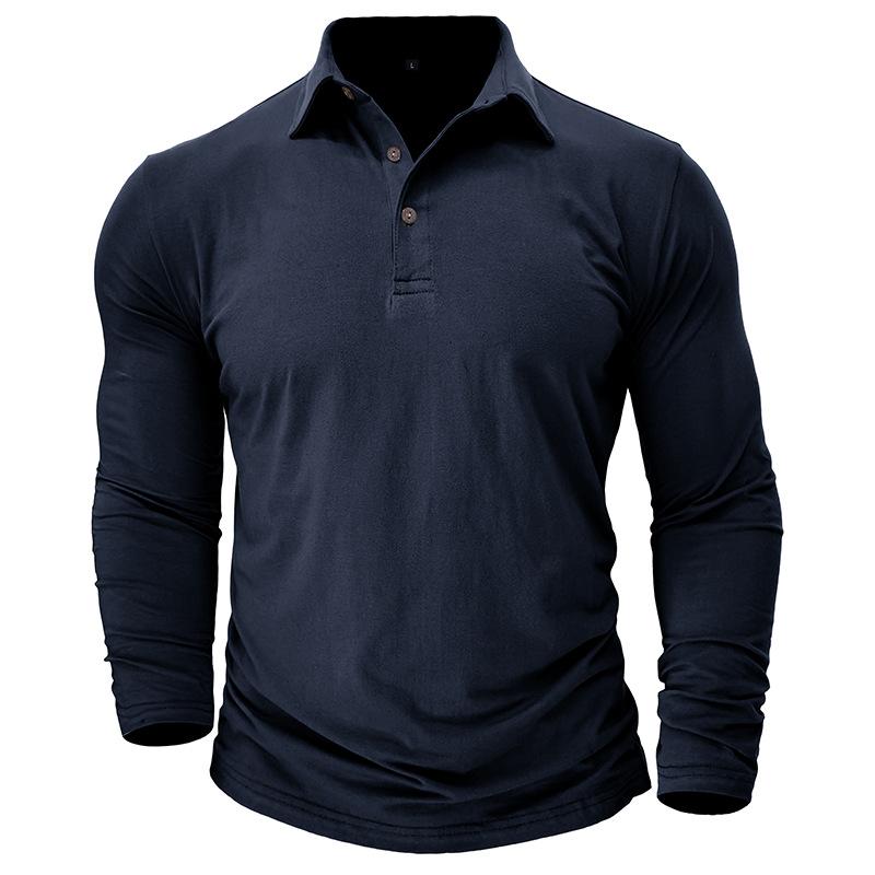 Herren T-Shirt mit Reverskragen für Herbst und Winter, einfarbig, Baumwolle, langärmliges Poloshirt