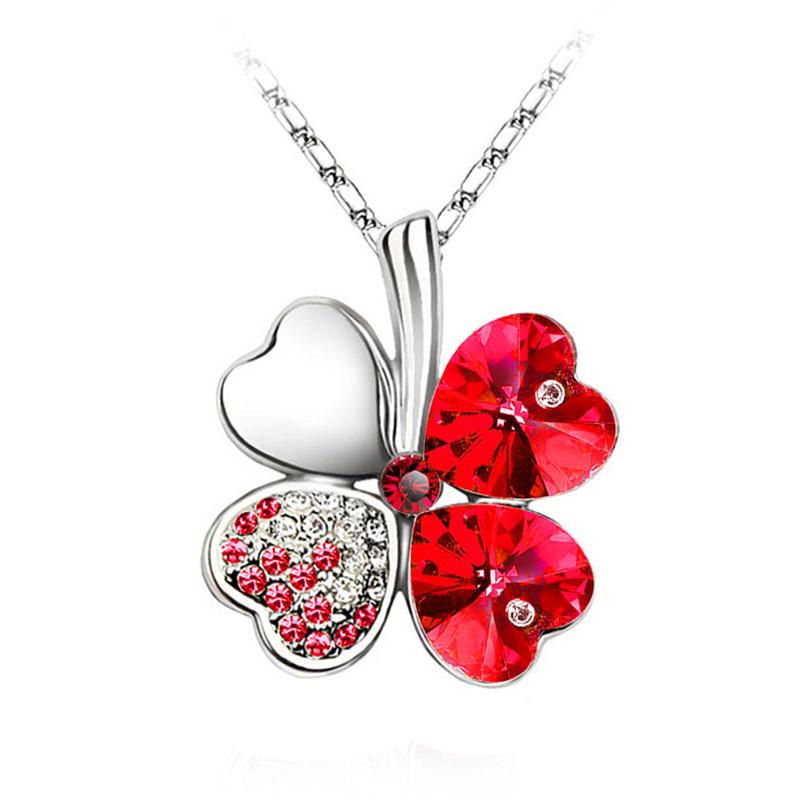 Crystal 4 Four Leaf Leaves Clover Pendant Necklaces Lover Birthday Gift Quality Fashion Jewelry Charm Girl