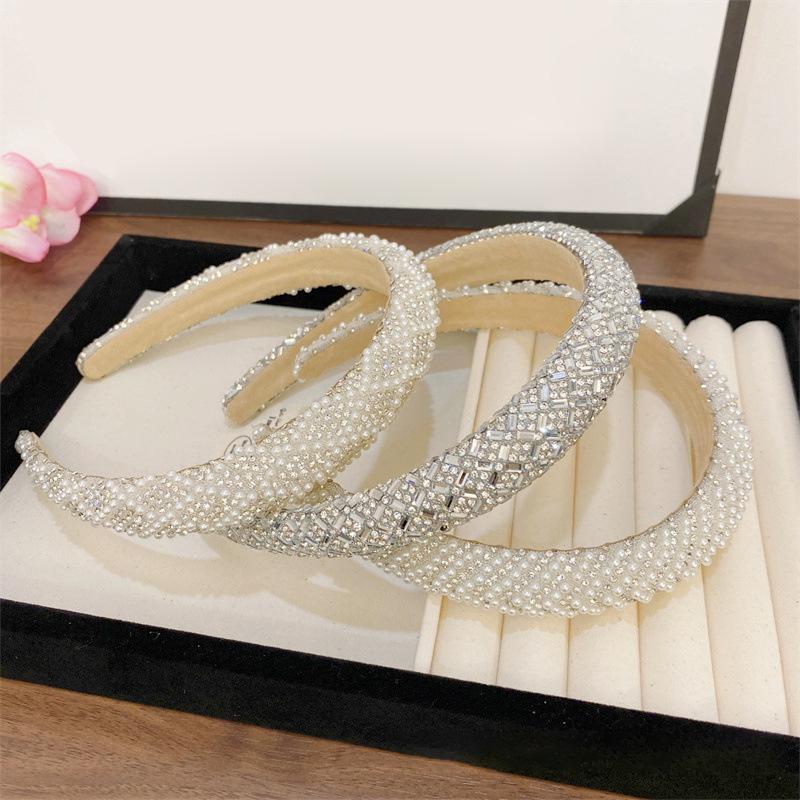 Barock Vintage Perle Glasperlen Schleife Stirnband Mode Haarband Voll Strass Schwamm Haarband Haarschmuck