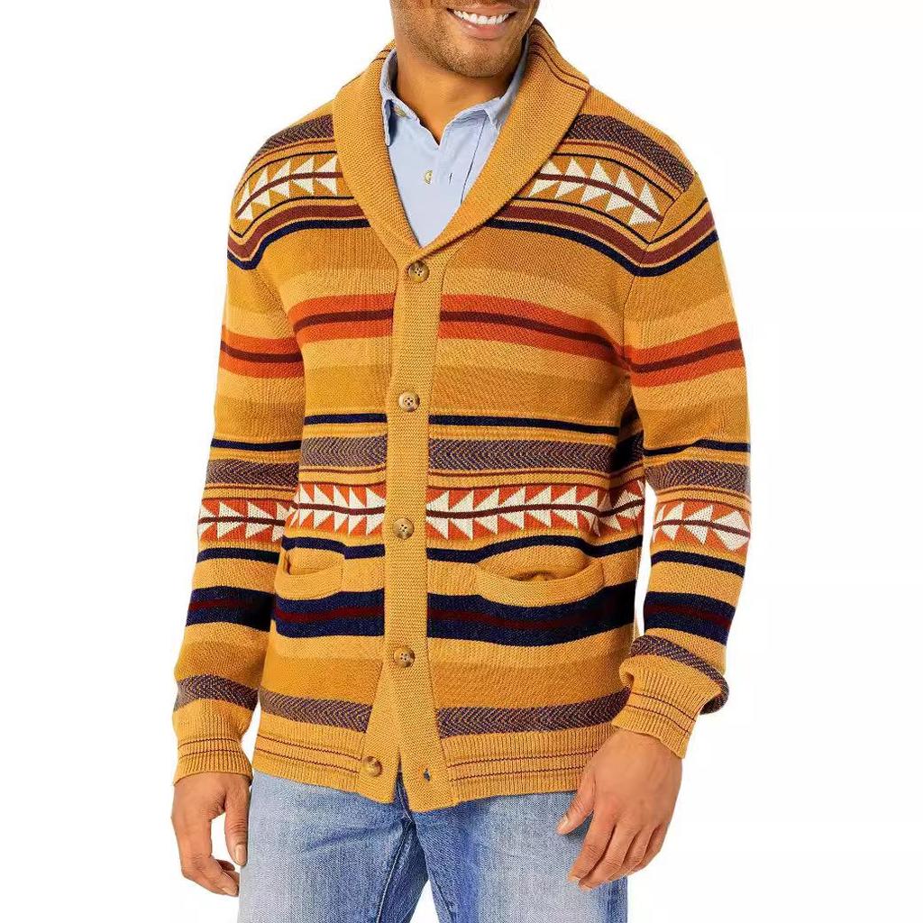 Pánský žakárový pletený kardigan se barevnými bloky BK0041