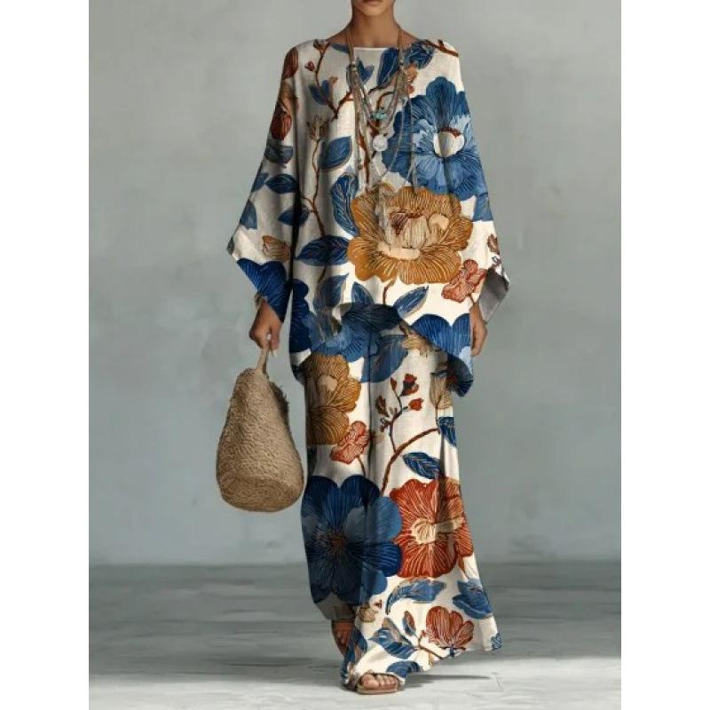 Y116 Sommer Locker Fledermausärmel Oberteil Weite Hosen Zweiteiler Damenbekleidung Europäischer und Amerikanischer Modeanzug