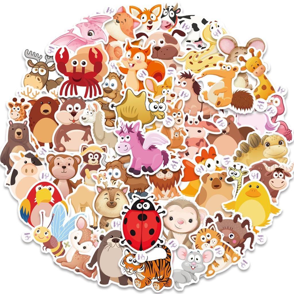 100 Children's Cute Little Animals Graffiti Stickers Easy To Tear with Small Handle Cartoon DIY Baby Stickers