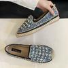 Fashion High Quality Handmade Woven Flats Women Luxury Bling Rhinestone Decoration Brand Designer Shoes Comfortable Non-slip Casual Shoe