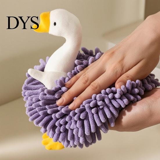 Kitchen And Bathroom Hand Towels Chenille Goose Towel, Soft Cute Fuzzy Hanging Towel for Absorbent Ball Kids Room Lovely Swan Design