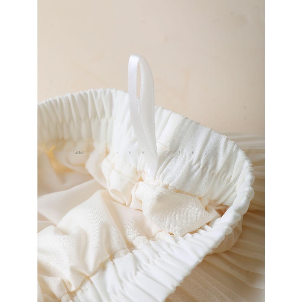 Dimanaf 2025 Summer Women New Skirts Chiffon Solid Lace Pleated Elastic Waist Mesh Elegant Skirts