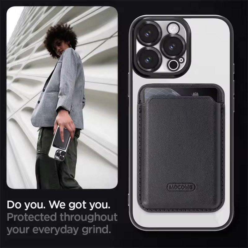 

Чехол-кошелек для карточек с магнитным слотом для iPhone 16E 16 15 14 13 12 11 Pro Max, пленка для объектива Magsafe, кожаный чехол-бампер для карточек iPhone 11 чёрный