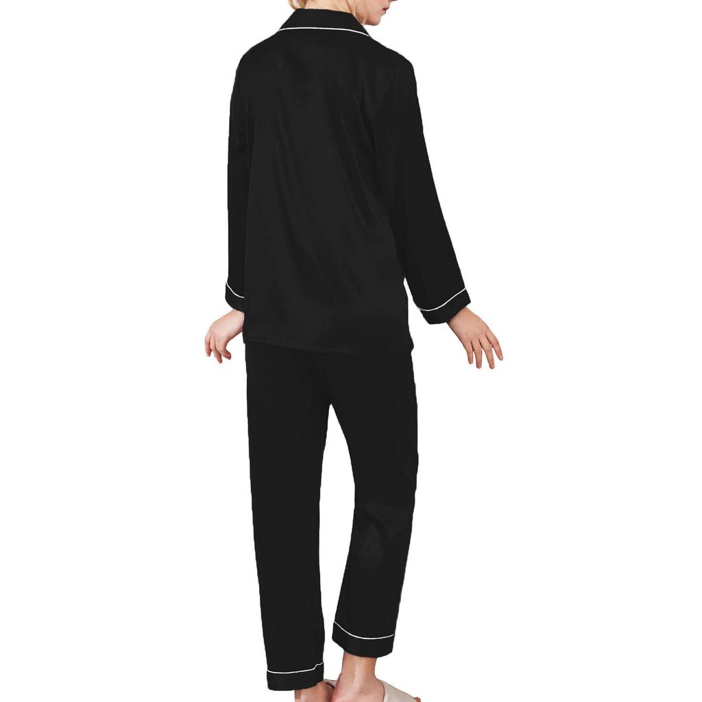 JoveJek Long Sleeve Pajama Classic Plus Suitable for and Winter Women's Silk-Like Set, Open-Front, Style, Breathable, Sizes, Lightweight, Spring,