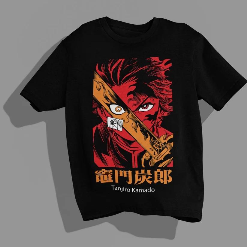 Demon Slayer Anime Printed Cotton Tshirt for Men and Women Harajuku Trend Fashion Oversized Anime Peripheral Clothing Tshirt