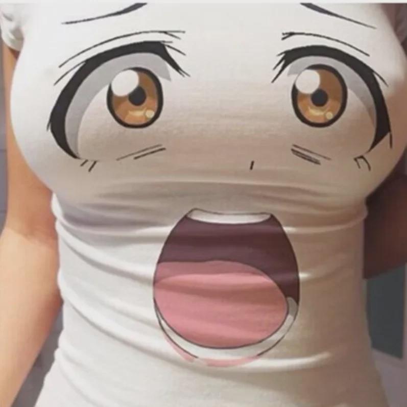 3D Big Eyes Tight Top for Women - Sweet Broadcast & Internet Celebrity Style