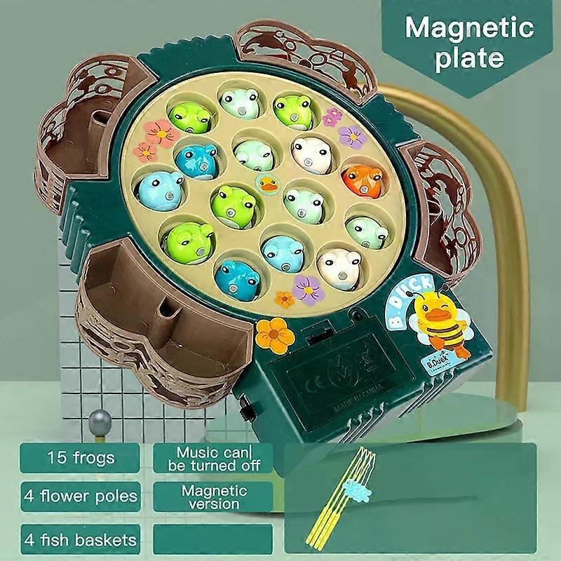 Electric Rotating Magnetic Fishing Set With Music Dynamic Frog Parent-child Interaction 1-3 Years Old Kids Pertend Play Toys