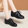 Spring Autumn Comfortable Non-slip Lace-up Women's Single Shoes  Mother Shoes Mid-heel Soft Wedge Soft Leather Pump
