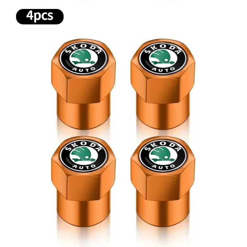 NADH5 4PCS Fashion Car Wheel Air Valve Dust Covers Accessories For Skoda Fabia Octavia Karoq Kodiaq Kamiq Superb Rapid Scale