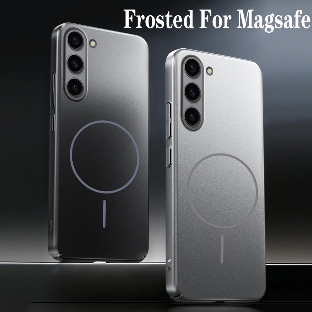 Ultra Thin Metallic Paint Magnetic Case For Samsung S25 S24 S23 S22 Ultra Plus For Magsafe Wireless Charging Armor Hard PC Cover