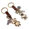 Vintage Faux Leather Circle Ring Cartoon Pig Bear Pendant Charm Car Key Chain