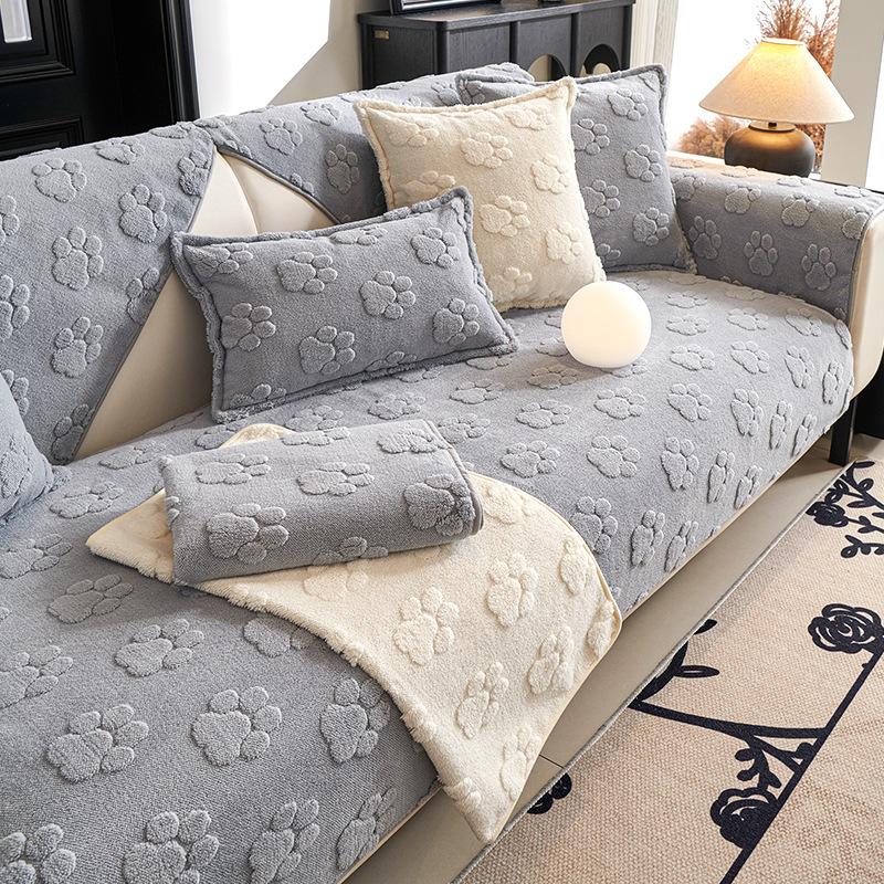 Cream Wind Sofa Cushion  New Autumn And Winter Plush Sofa Cushion Cloth Straight Row Three-Person Non-Slip Sofa Cushion