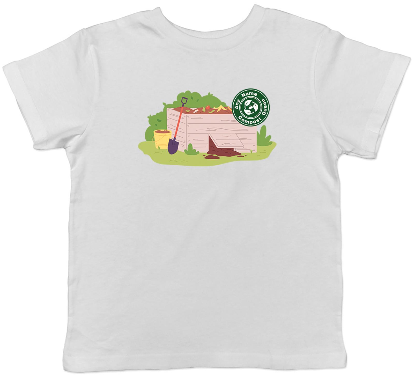 Personalised Compost Queen Gardener Farmer Kids T-Shirt Boys Girls Gift 140