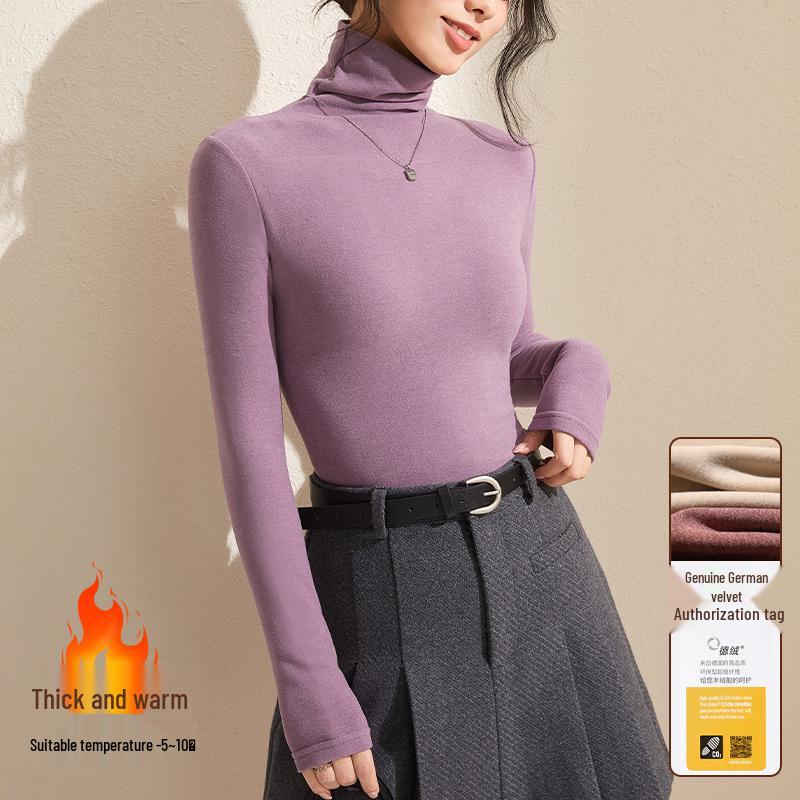 Women's Gray Winter High-Neck Base Layer Shirt - Thick, Warm, Stylish Plus Velvet Inner Wear