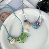 Fashion Ocean Resort Wind Color Rope Necklace Ceramic Color Starfish Shell Starfish Conch Full Diamond Ball Necklace