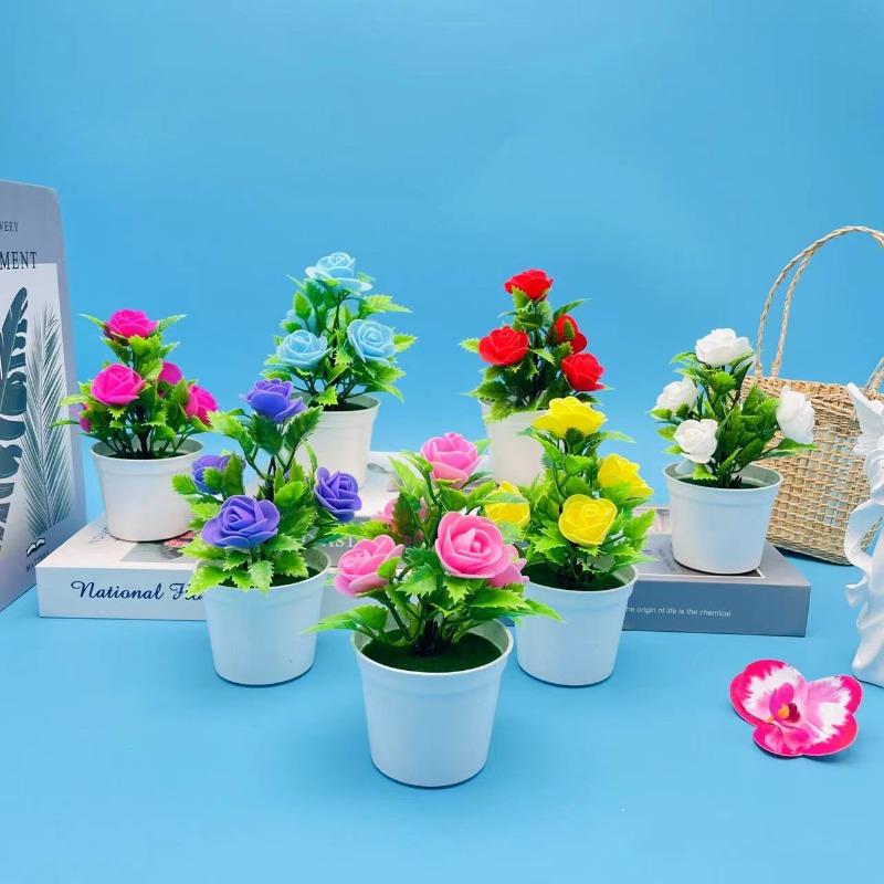 Simulated Rose Potted Plant Creative Decoration Home Green Indoor and Outdoor Landscape Bedrooms Living Rooms, Desktop Decor