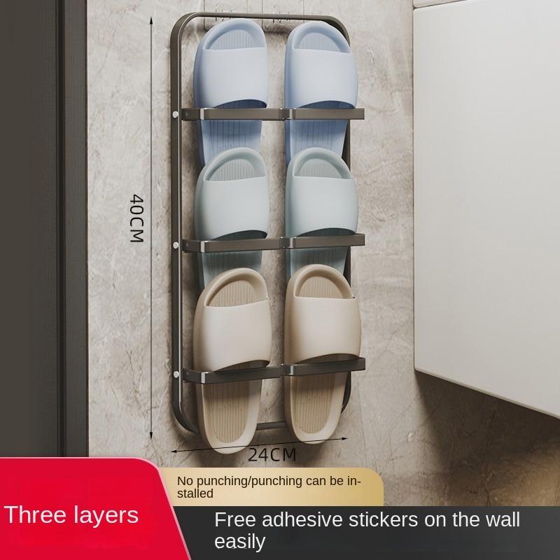 Bathroom Slipper Rack Wall Mount Shoe Organizer Storage Rack Toilet Hanging Holder Balcony Drying Shelf Bathroom Accessories