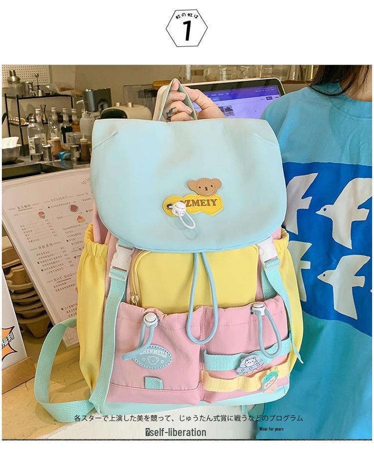 Cute Versatile Commuting Backpack: Large Capacity Color Block Student Bookbag & Casual Travel Drawstring Backpack
