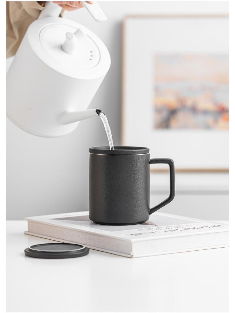 Ceramic Tea and Water Separation Mug with Lid and Filter - Office Event Souvenir