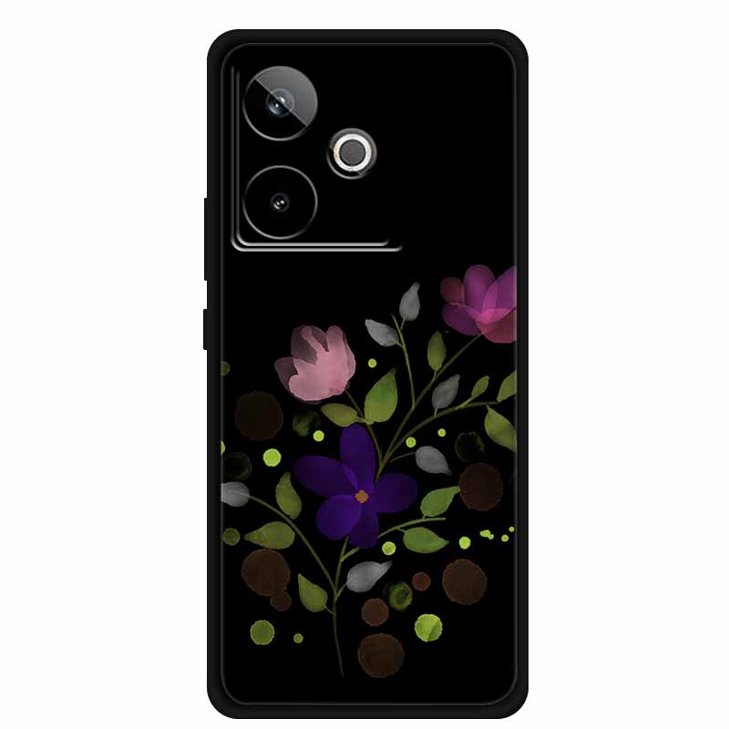 For Realme GT7 GT 7T Case Cute Floral Retro Black Silicone Soft Case Back Cover for Realme GT 7 TPU Funda For Realme GT 7T Coque