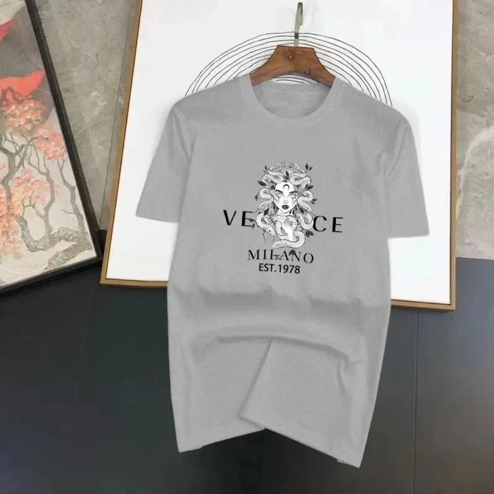 2024 Maglietta Casual da Uomo e Donna 100% Cotone Manica Corta Larga Moda Stampa Classica Delicata sulla Pelle e Traspirante Top Monocolore