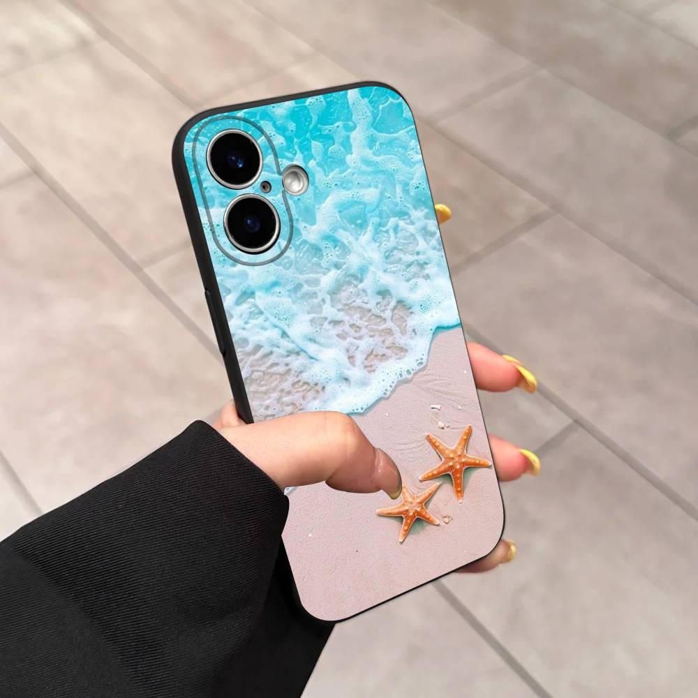 Blue Sea Ocean Waves Phone Case For iPhone 17 16 15 14 13 12 11 Pro Max Plus Mini Soft Silicone Black Shockproof TPU