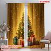 2pcs,2D Plane Printing Curtains Digital Printed Classic Christmas Tree and Gifts Polyester Fabric (without Rod) Festive Ldeal