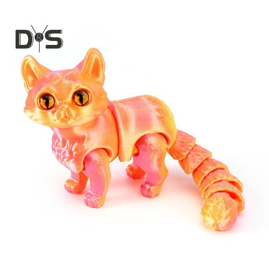 

3D-печатная фигурка кошки, подвижные суставы, фигурка кошки, шарнирная модель животного, игрушка для домашнего офиса, книжной полки, украшения рабочего стола, орнамент оранжевый/жёлтый