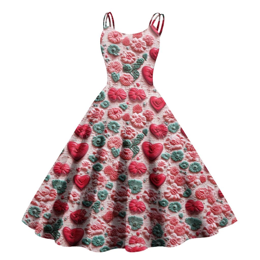 Women's Valentine's Day Love Heart Print Sexy Off Shoulder Vintage Dress