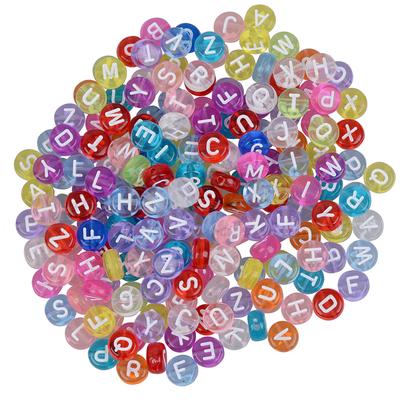 200 Stück bunte Acrylperlen, Charm-Alphabet-Buchstabenperlen, DIY-Schmuck, 1, transparent, mehrfarbig