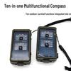T10 Multi-functional 10-in-1 Compass with Thermometer, Hygrometer, LED Light, Flint Fire Starter & Whistle for Outdoor Use