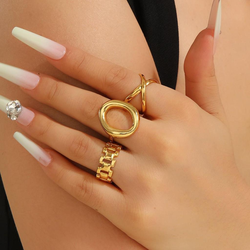 Vintage 3dílná geometrická otevřená sada prstenů pro pár - Evropský a americký design