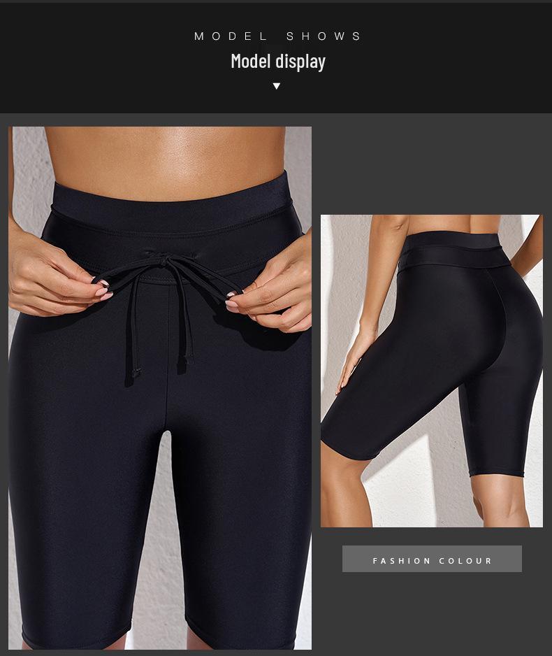 Shiying 2024 Women's Quick-Dry High-Waist Swim Trunks - European & American Style, Conservative Solid Color Boxer Briefs