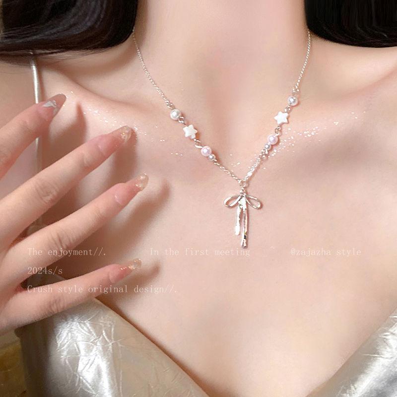 Bow Star Necklace Girls Summer Light Luxury Niche Decorative Accessories New Clavicle Chain Versatile