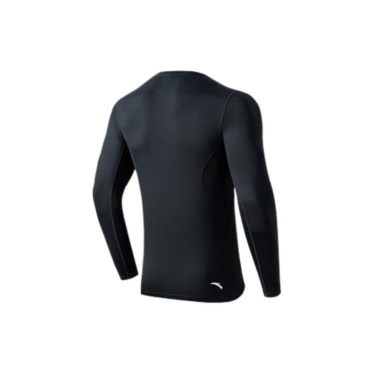 Anta Logo Print Breathable Round Neck Pullover Long Sleeve Fitness Shirt Men Tops Black 952231401-3