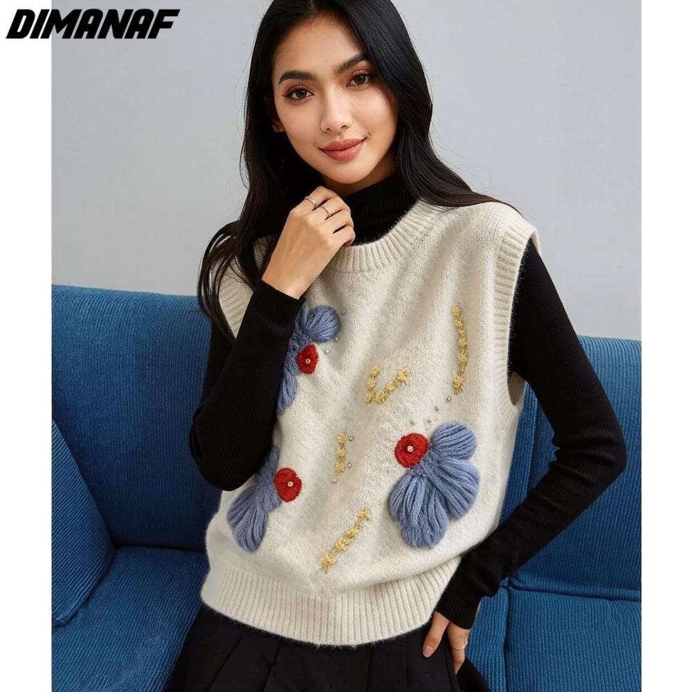 2026 Autumn Winter New Women Sweater Pullover Floral Knitting Fashion Lady Tops Vest Tank Sleeveless Shirt Loose Casual