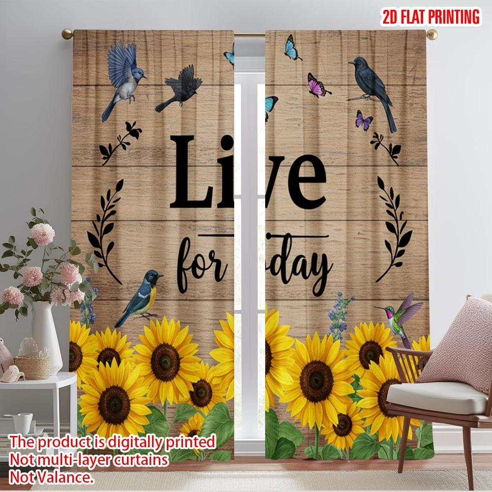 

2pcs 2D flat printing Drapes Live Today Sunflowers Butterflies Polyester Without Electricity Festive Holiday Use for Yard & 52.50×116.00 CM 2pcs