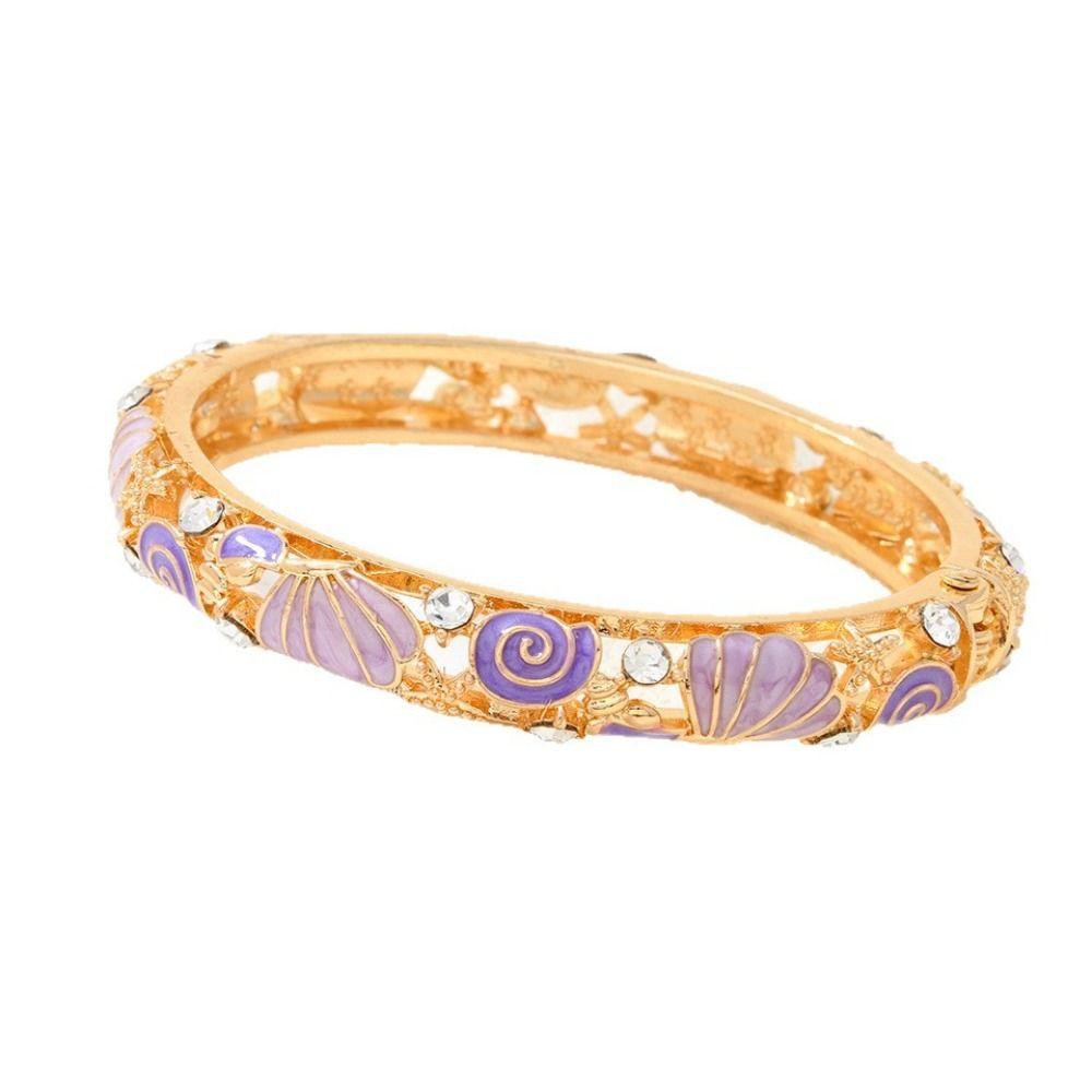 Metal Vintage Cloisonne Bangle Shell Women's Hand Bracelet Starfish Shell Bangle Gold Jewelry