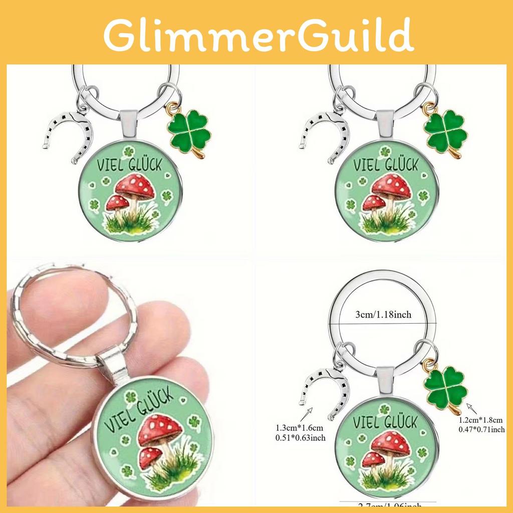 Four Clover Leaf And Mushroom Keychain Cute Pendant For Holiday Gift Event