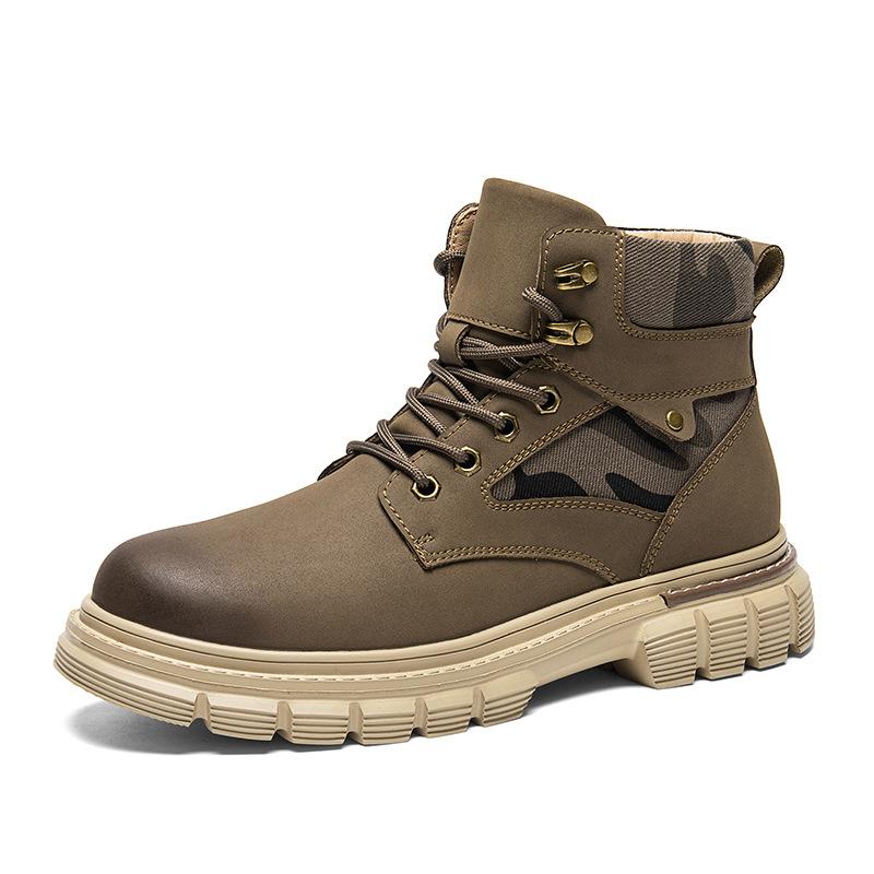 Herbst- und Winter Herrenschuhe Britische Martin Stiefel Herren Trendige High-Top Workwear Lederstiefel Dicksohlige Wasserdichte und Rutschfeste Herren Bergstiefel