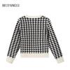 Northern Deer Women's Houndstooth Knit Wool Cardigan - 100% Wool, Warm Winter Wear, Style 251460