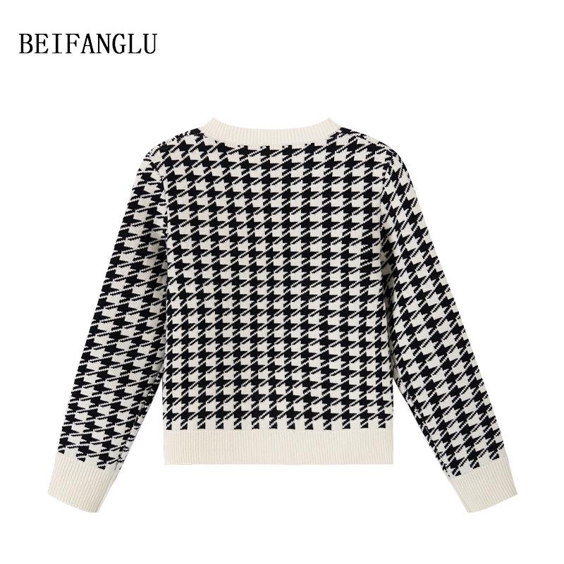 Northern Deer Women's Houndstooth Knit Wool Cardigan - 100% Wool, Warm Winter Wear, Style 251460