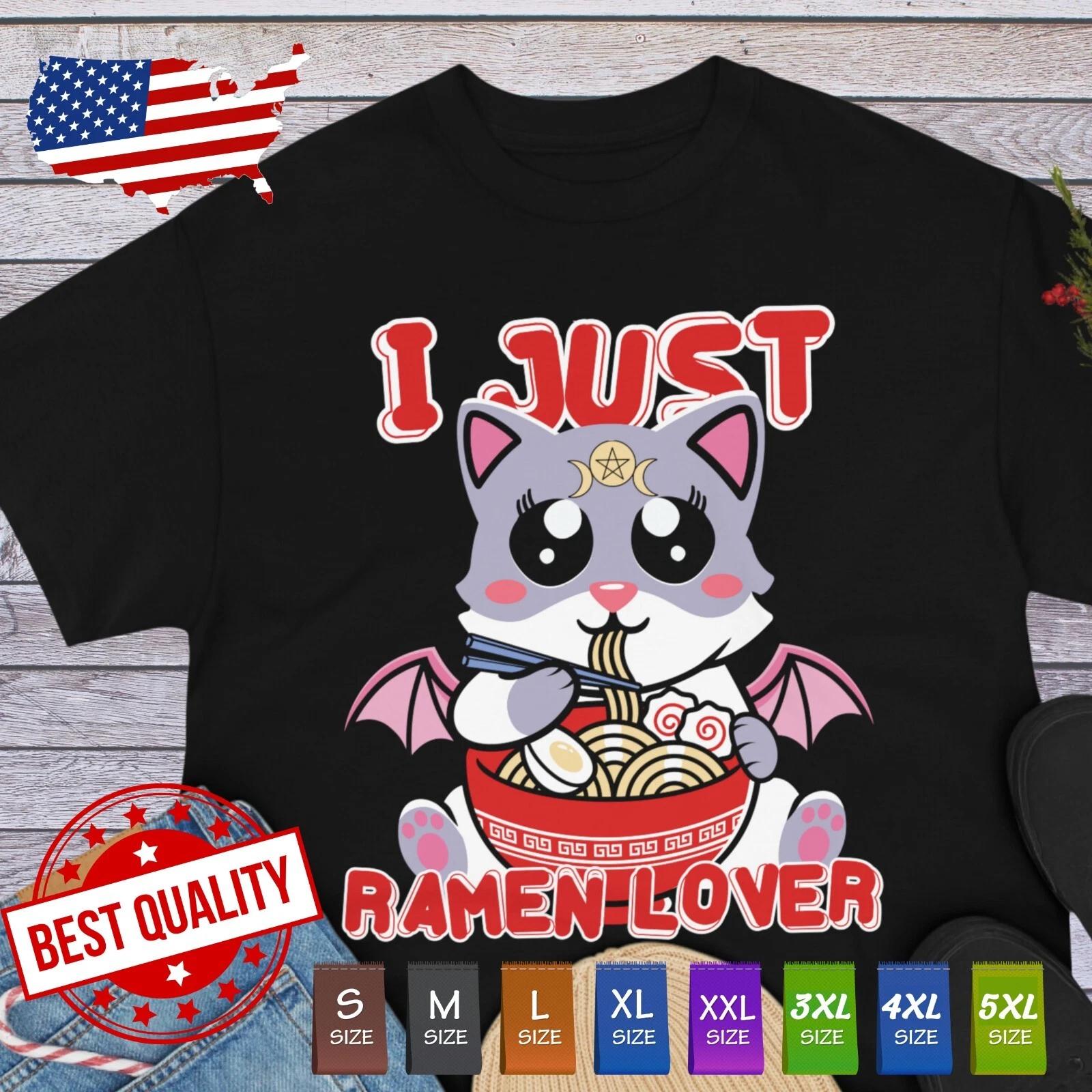 Ramen Cute Shirt Kawaii Cat Noodles Japanese Tee Anime Manga Japan Cosplay Lover XL